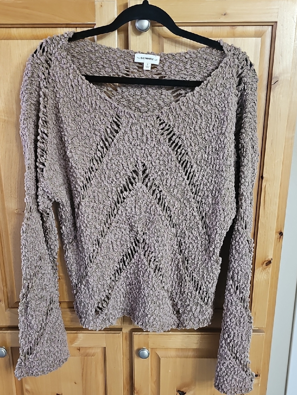eesome Taupe Open-Knit Scoop Neck Sweater